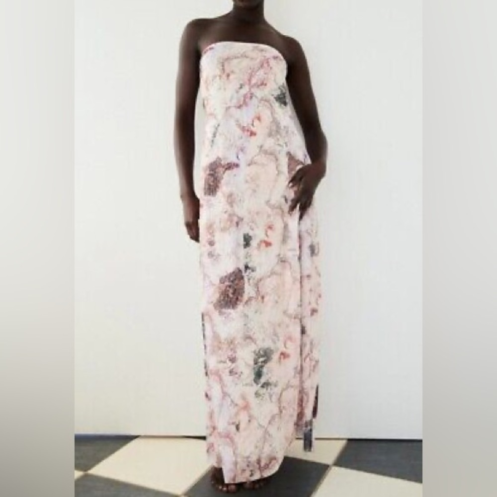 Zara Never Worn Strapless Maxi Dress Tulle Stretch Fabric Size Small